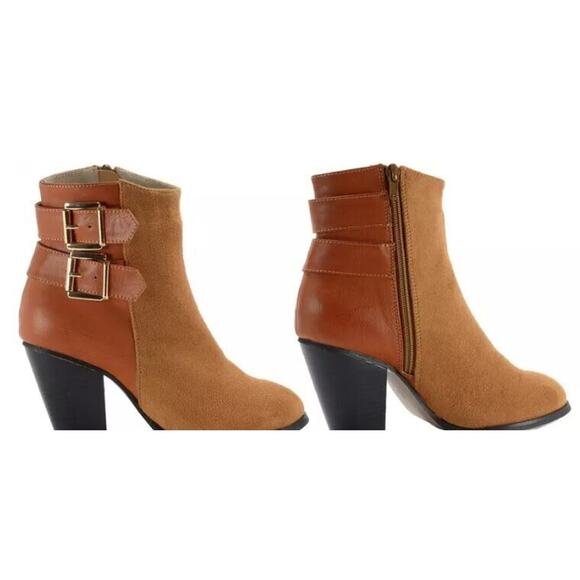 Alpine Swiss Women's Buckle Block Heel Zip Up Boots in Tan Size 6 - Picture 2 of 7